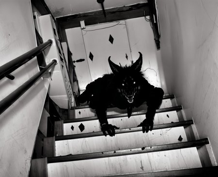 01379-148285671-arafed black dog with mouth open climbing up a set of stairs, fit male demon with white horns, high res photograph, barely visib.jpg